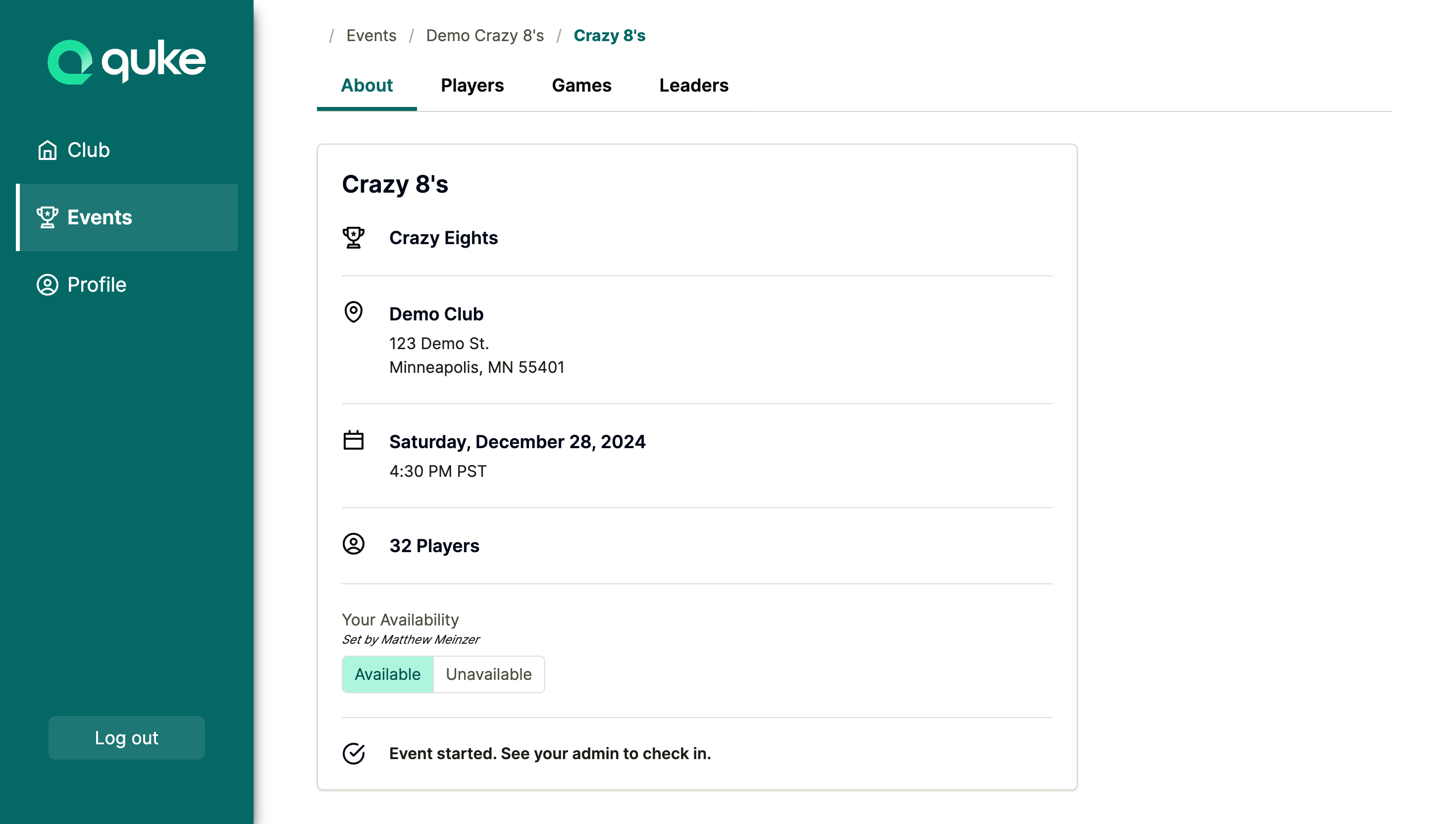 Player View - Availability Section