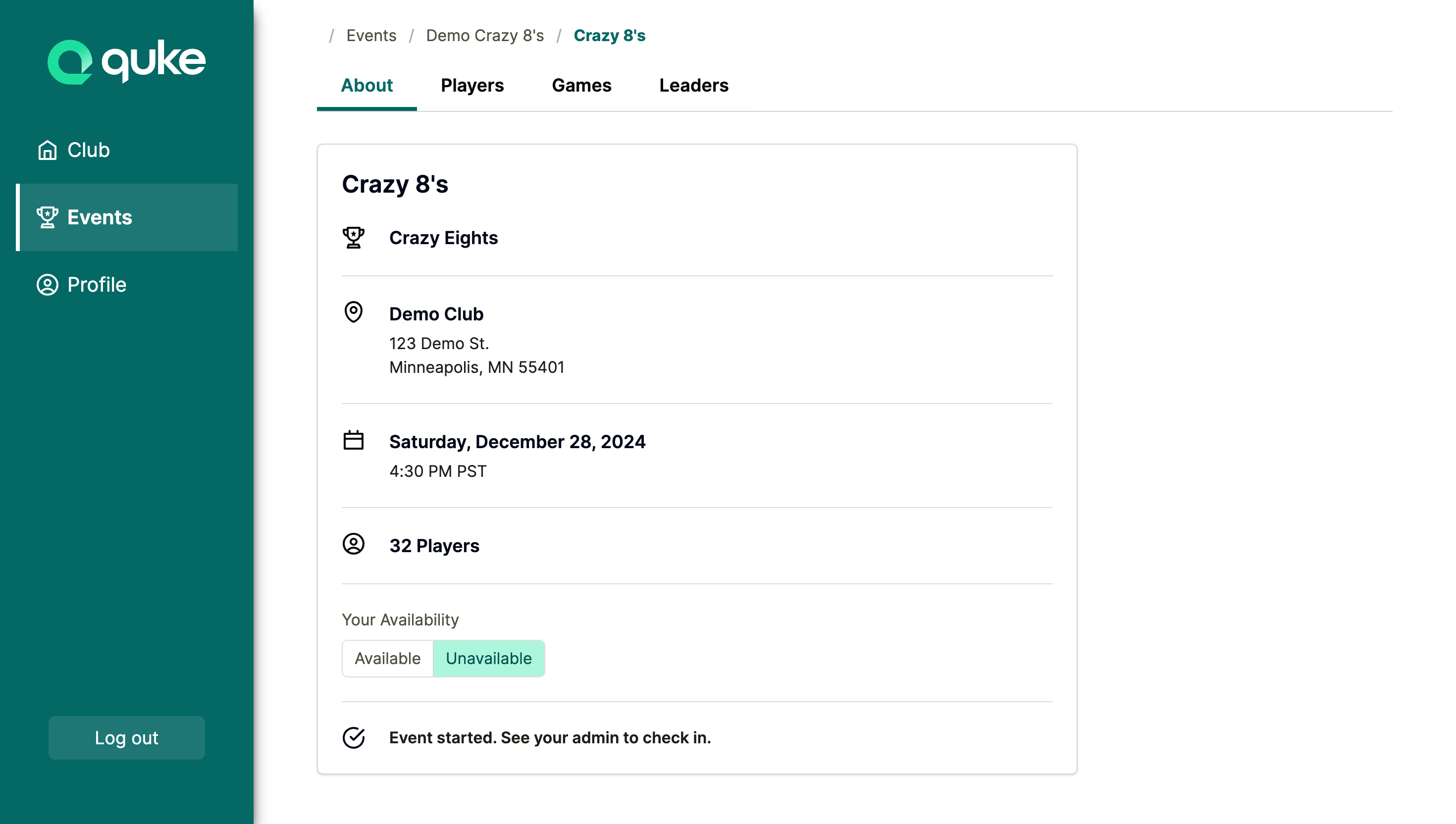 Player View - After Setting Unavailable